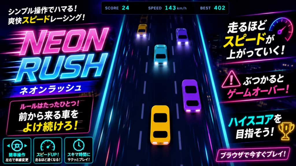 前からくる車をひたすらよけるゲーム